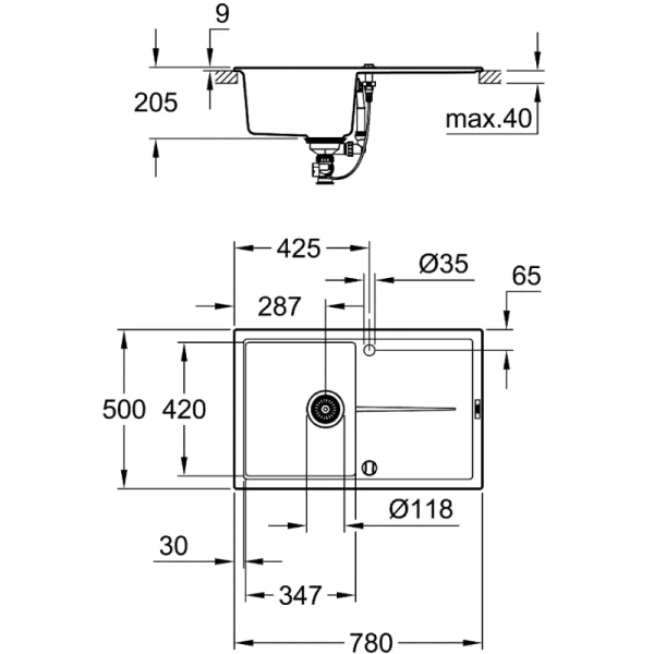 кухонная мойка grohe k400 серый 31639at0