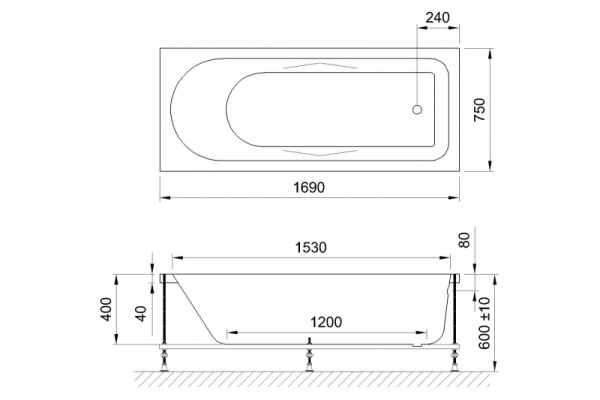 акриловая ванна royal bath tudor standart 170x75 rb407701st с гидромассажем