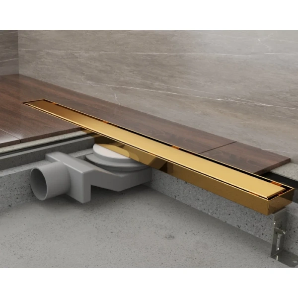 душевой трап (лоток) plumberia selection linear psl60or 60 см, с решеткой, 2 в 1 под плитку, золотой