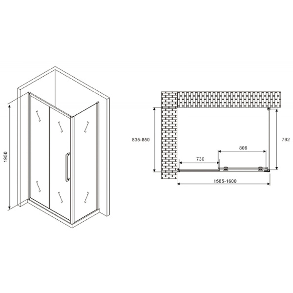 душевой уголок abber schwarzer diamant 160x85 ag30160bхh-s85b профиль черный, стекло прозрачное