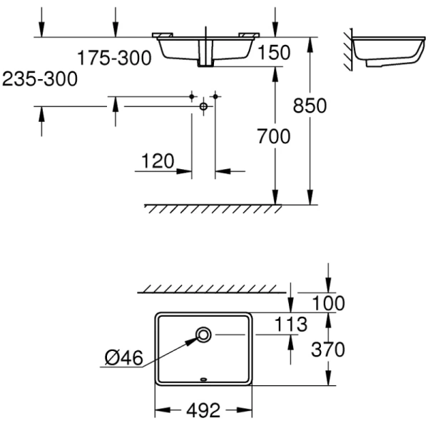 раковина 49,2x37 см grohe cube ceramic 3948000h