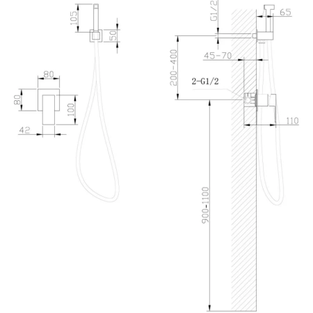 гигиенический душ abber daheim af8225w со смесителем, белый матовый