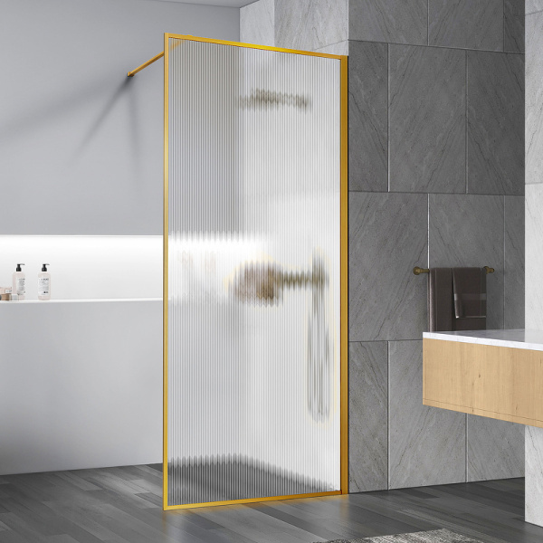 душевая перегородка vincea walk-in 70 vsw-1hp700flbg профиль брашированное золото, стекло рифленое