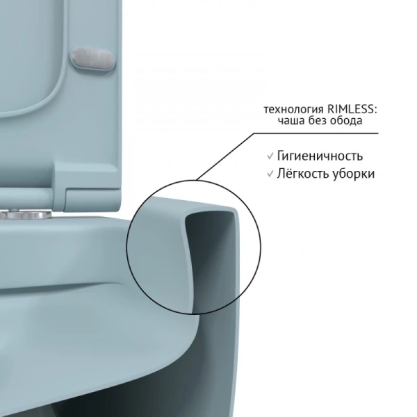 унитаз подвесной berges ego xl 083229 безободковый, с сиденьем микролифт, голубой матовый