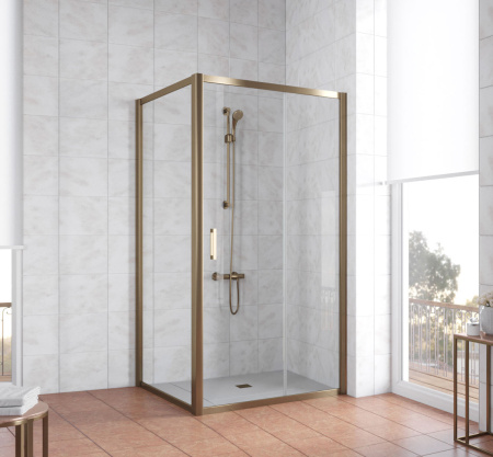 душевой уголок vegas glass zp+zpv 100*100 05 01 профиль бронза, стекло прозрачное
