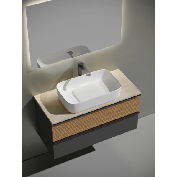 тумба с раковиной sancos delta dl100gr + tt100a2x + cn5021 100 см, подвесная, со столешницей, дуб красный/графит матовый