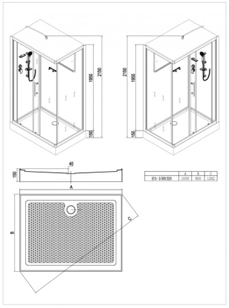 душевая кабина esbano es-108 ckr 100x80 см