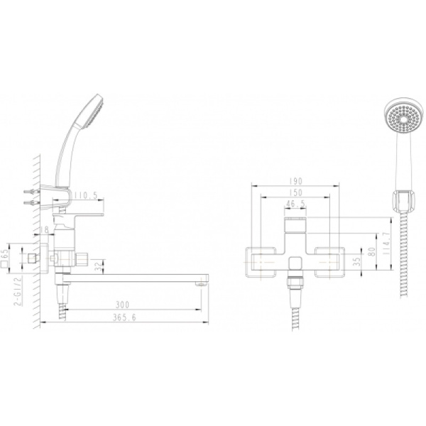 смеситель для ванны с душем bravat riffle f672106c-lb универсальный