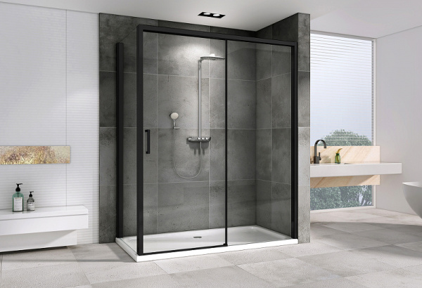 душевой уголок abber komfort 170×90 ag93170b-s92b профиль черный, стекло прозрачное