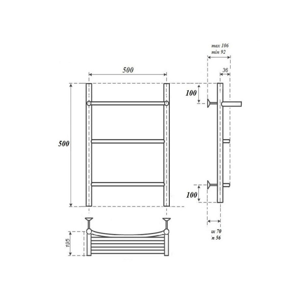 полотенцесушитель point афина п2 pn04155p водяной, с полкой, 50x50 см, хром