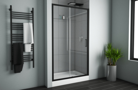 душевая дверь в нишу bravat black line 120 bd120.4101b профиль черный, стекло прозрачное