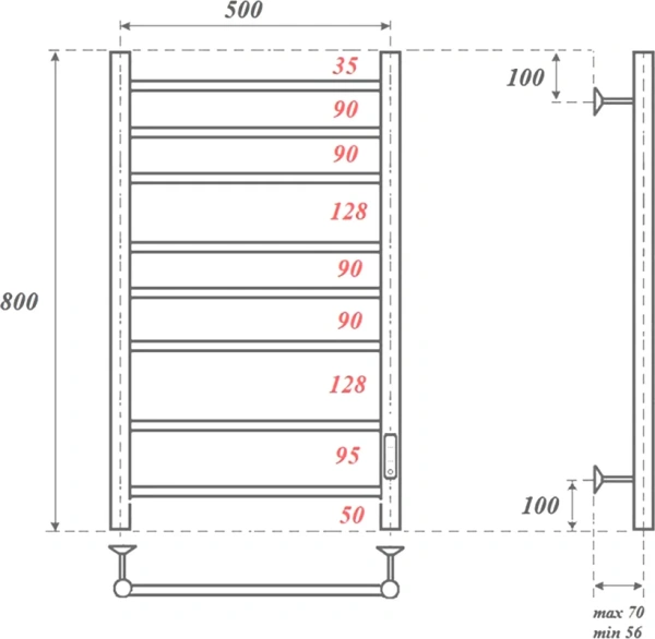 полотенцесушитель point аврора pn10858br электрический, 50x80 см, бронзовый