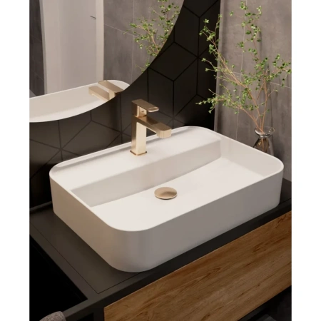 смеситель для раковины aquame parma aqm6610bg без донного клапана, золотой матовый