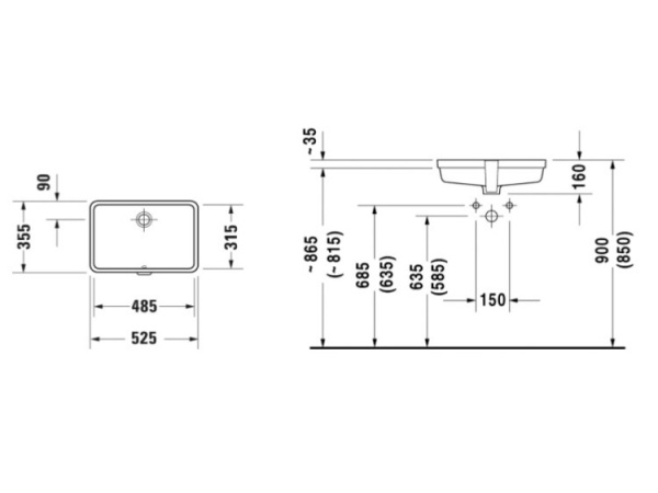 раковина полувстраиваемая duravit vero 48 см, 3304800001