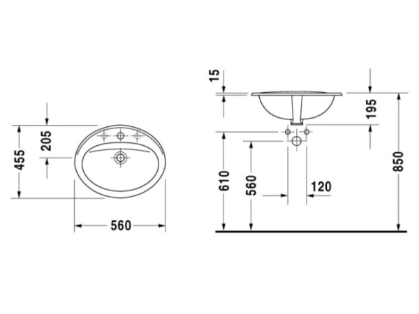 раковина встраиваемая 56 см duravit duraplus 0472560000 раковина встраиваемая 56 см duravit duraplus 0472560000