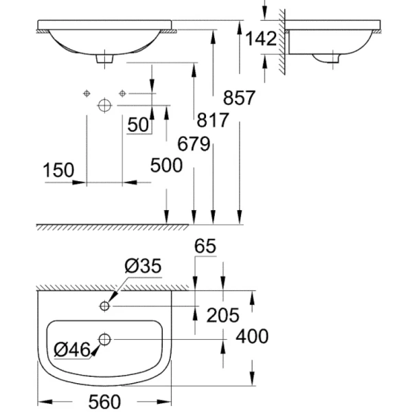 раковина 56x40 см grohe euro ceramic 39422000