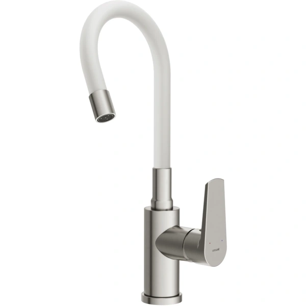 смеситель для кухни cersanit moduo a68232 с гибким изливом, сатин/белый смеситель для кухни cersanit moduo a68232 с гибким изливом, сатин/белый