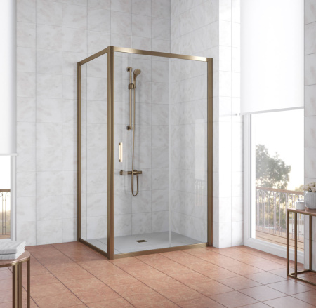 душевой уголок vegas glass zp+zpv 110*90 05 01 профиль бронза, стекло прозрачное