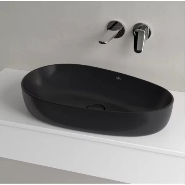 раковина villeroy & boch antao 4a7465r7 накладная, 65x40 см, pure black (чистый черный) с покрытием ceramicplus