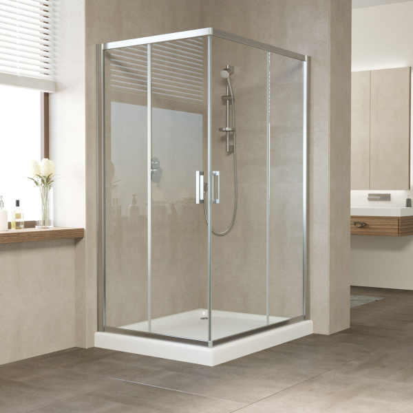душевой уголок vegas glass za-f 110*100 08 01 профиль глянцевый хром, стекло прозрачное