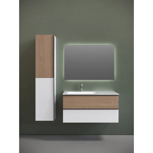 тумба с раковиной sancos delta dl100lw + cn7014 101 см l, подвесная, светлый дуб/белый матовый
