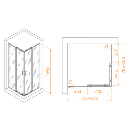 душевой уголок rgw passage pa-030b 80×80 3508103088-14 профиль черный, стекло прозрачное