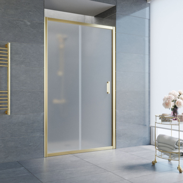 дверь для душевой кабины в нишу vegas glass zp 110 09 10 профиль золото, стекло, стекло сатин