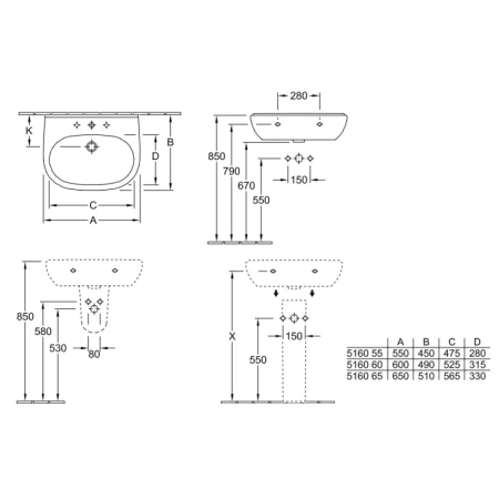 раковина 60x49 см villeroy & boch o.novo 516060r1
