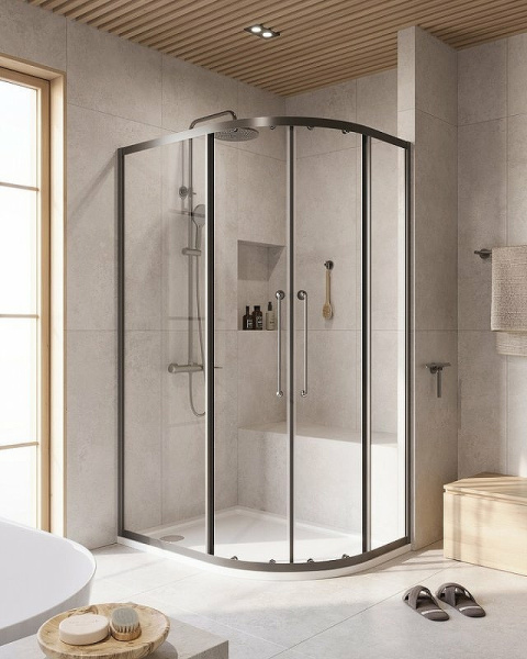 душевой уголок cezares relax-304 120x90 relax-304-rh-2-120/90-c-gm профиль оружейная сталь стекло прозрачное