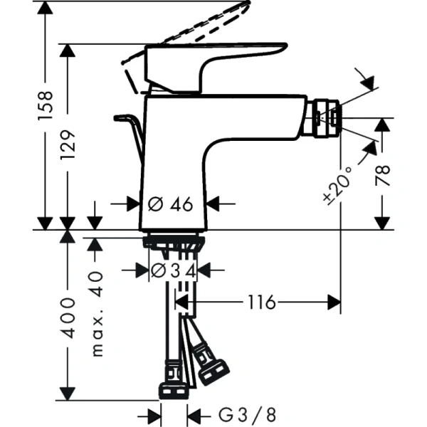 смеситель hansgrohe talis e 71720990 для биде, с донным клапаном, полир. золото
