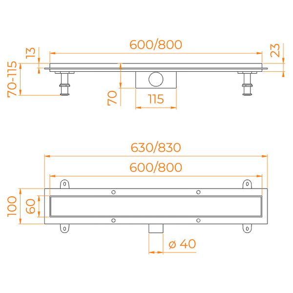 душевой лоток rgw sdr-34-80 64213480-01 с решеткой хром / под плитку