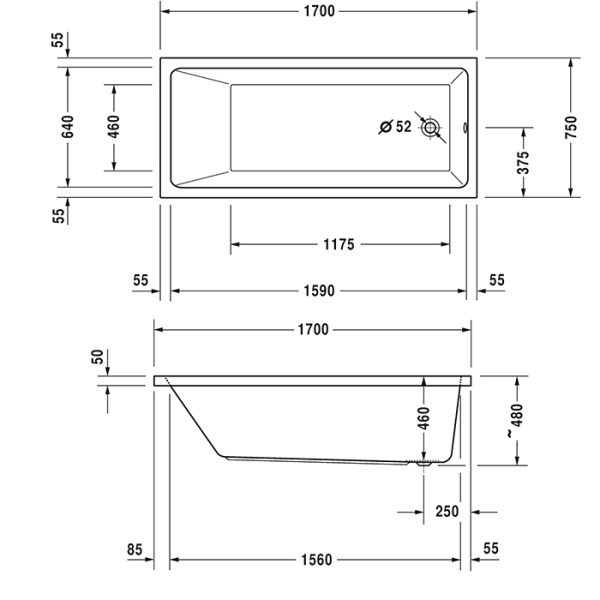 ванна duravit vero air 700412000000000 акриловая, built-in 170x75 см, белый