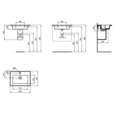 раковина полувстраиваемая ideal standard strada ii 64 см (t299101)