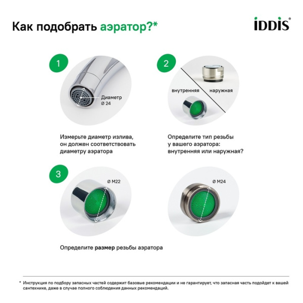 аэратор для смесителя iddis optima home 996p22s2smd пластик, m22, корпусный, внутренняя резьба, двухрежимный