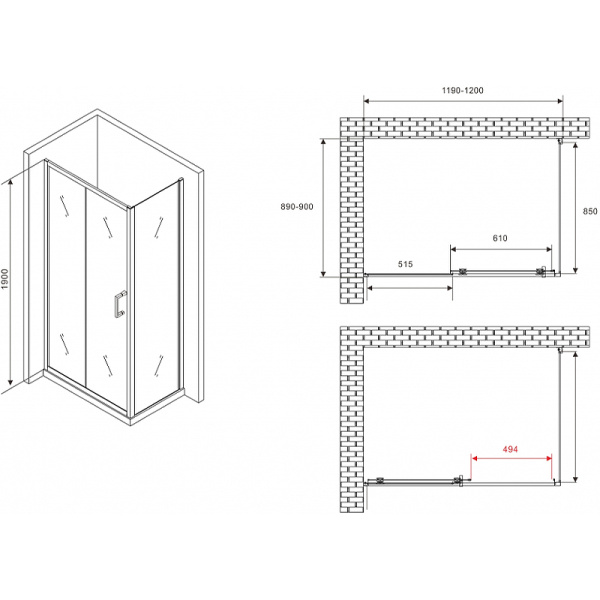 душевой уголок abber schwarzer diamant 120×90 ag30120b5-s90b5 профиль черный, стекло прозрачное