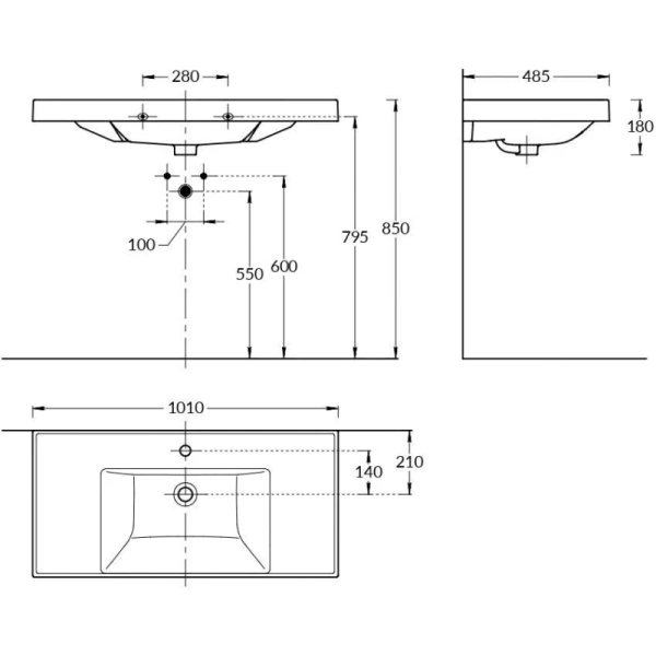 раковина 101x48,5 см la fenice cubo cu.nn.100