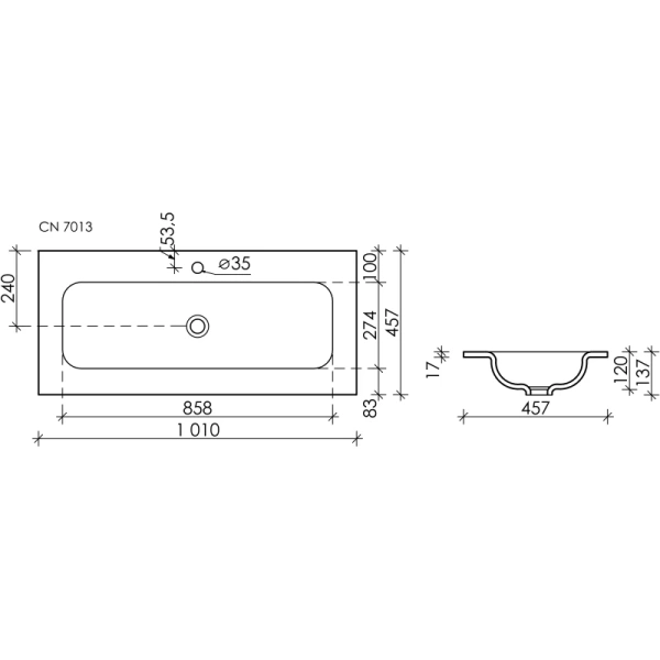 раковина ceramicanova element cn7013 встраиваемая, сверху, 101х45.7 см, белая