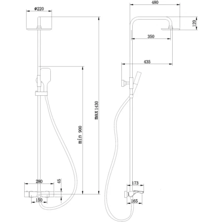душевая система abber thermostat af8516ngl 220 мм, с термостатом, никель