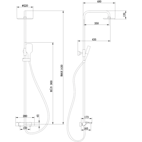 душевая система abber thermostat af8516ngl 220 мм, с термостатом, никель