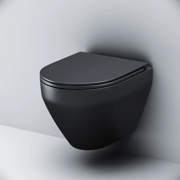 унитаз am.pm spirit v2.0 c701700mbsc подвесной, безободковый, с сиденьем микролифт, черный матовый