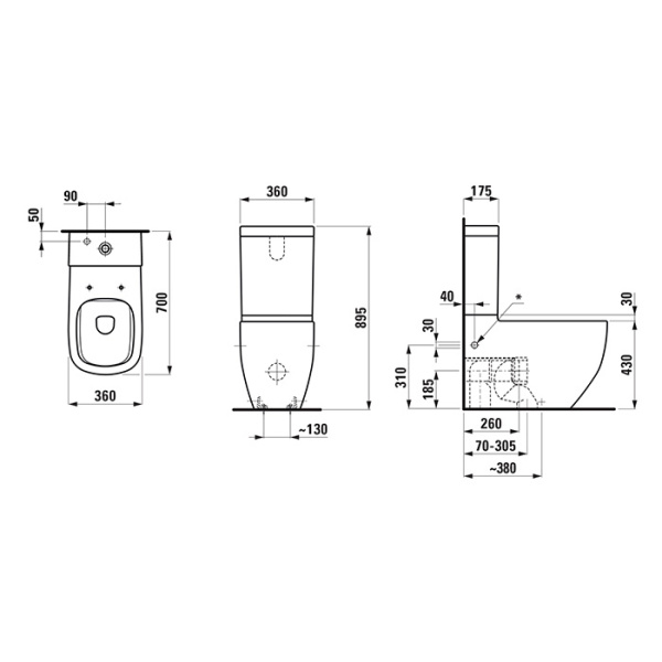 Laufen Laufen Palomba Унитаз моноблок 70x36x46см, безободковый, выпуск универсальный, подвод снизу слева, цвет: белый