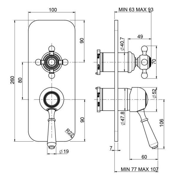 встроенный смеситель fima carlo frattini bell f3369x6cr с переключателем на 2/3 источника, цвет хром