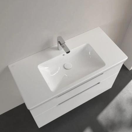 раковина villeroy & boch subway 2.0 7175a0r1 подвесная, с переливом, нешлифованный, 100x47 см, альпийский белый ceramicplus 