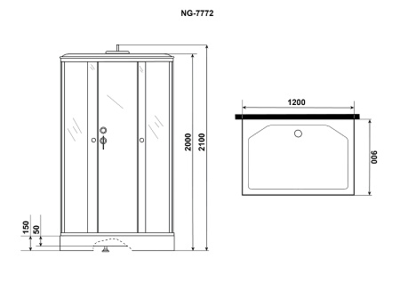 душевая кабина niagara luxe 120x90 ng-7772qm без гидромассажа