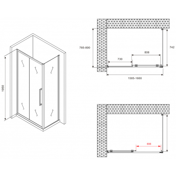 душевой уголок abber schwarzer diamant 160×80 ag30160bmхh-s80bm профиль черный, стекло матовое