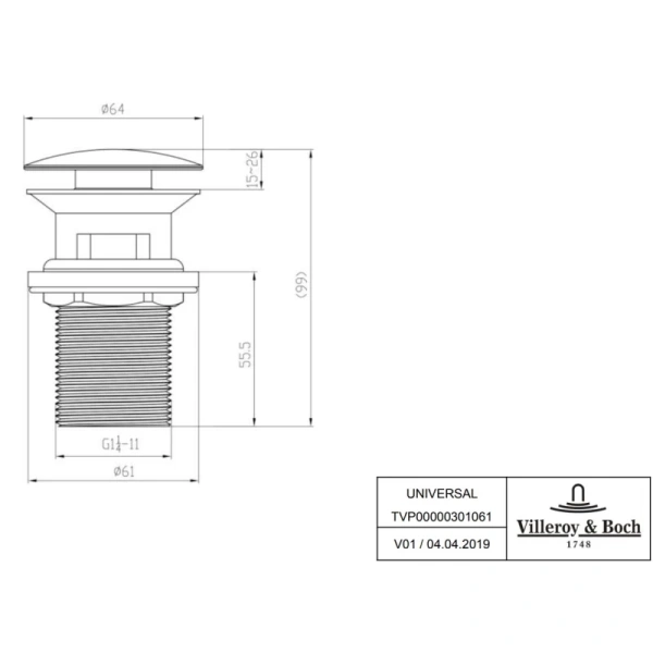 донный клапан villeroy & boch universal tvp00000301061