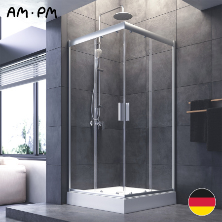 душевой уголок am.pm gem 90×90 w90g-403-090mt профиль серый, стекло прозрачное