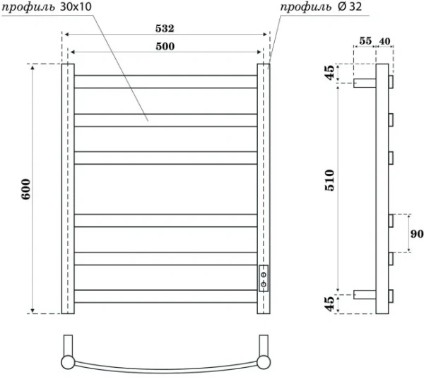 полотенцесушитель point антея pn17856w электрический, 50x60 см, белый