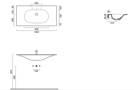 раковина подвесная/ накладная catalano horizon 1100hz00 100x50 см, белая