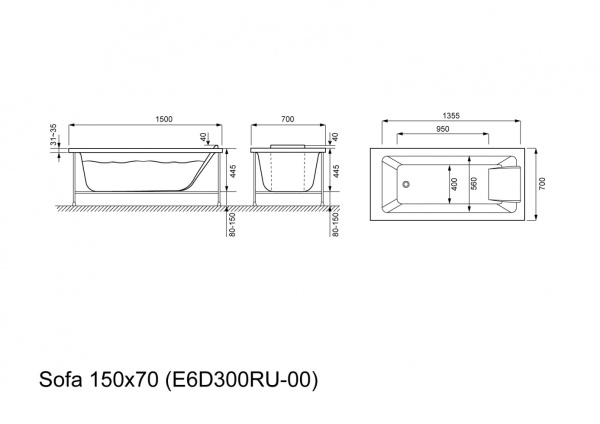 акриловая ванна jacob delafon sofa, 150х70 см, e6d300ru-00 (gm)